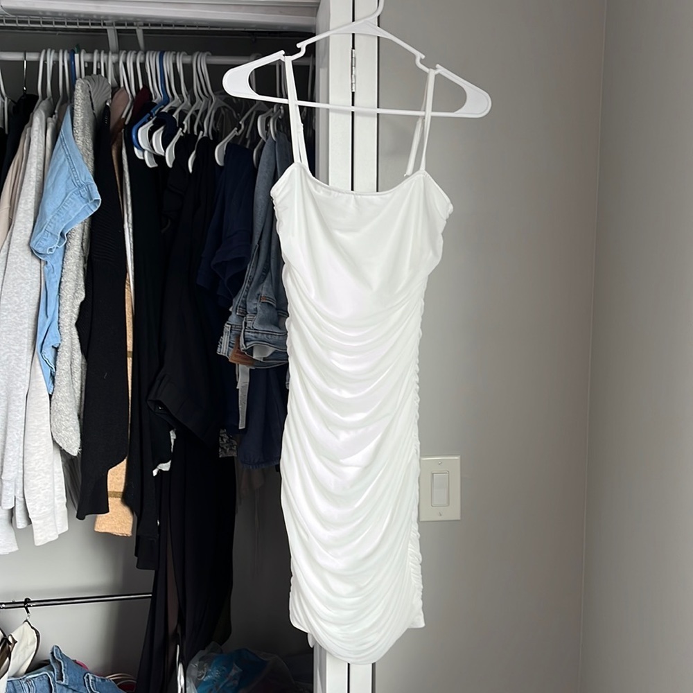 Amazon White Ruched Dress, NWOT